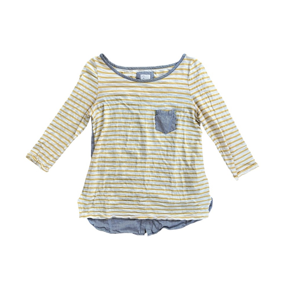 Anthropologie 9-H15 STCL Striped Blouse 3/4 Sleeves Crewneck Casual Top EUC S